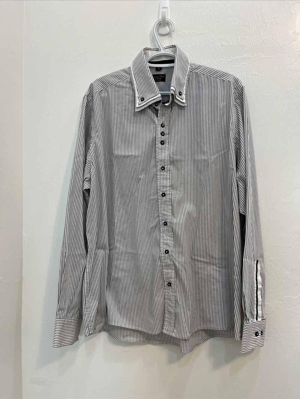 Men's Black & White Striped Button-Down Shirt
